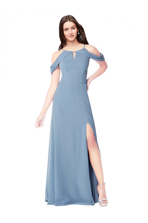 Staubiges Blau A-Linien Off-Schulter Chiffon Lange Brautjungfernkleider