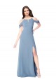Staubiges Blau A-Linien Off-Schulter Chiffon Lange Brautjungfernkleider