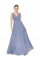 Staubiges Blau A-Linien V-Ausschnitt Chiffon Lange Formale Brautjungfernkleider / Abendkleider / Abiballkleider