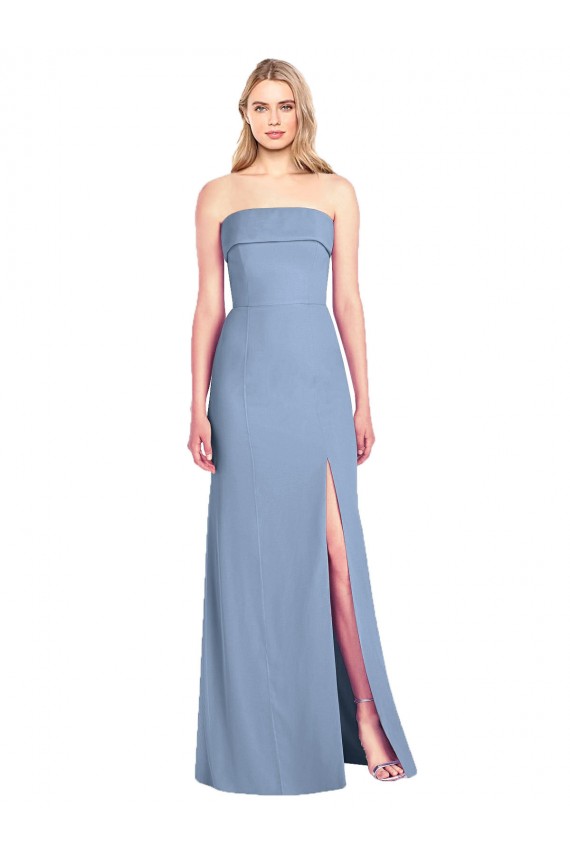 Staubiges Blau Trompete Trägerlos Chiffon Lange Brautjungfernkleider