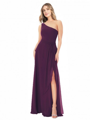 Traube A-Linien Eine-Schulter Chiffon Lange Brautjungfernkleider