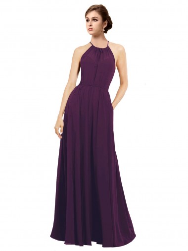 Traube A-Linien Neckholder Chiffon Lange Brautjungfernkleider