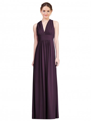 Traube A-Linien V-Ausschnitt Chiffon Lange Brautjungfernkleider